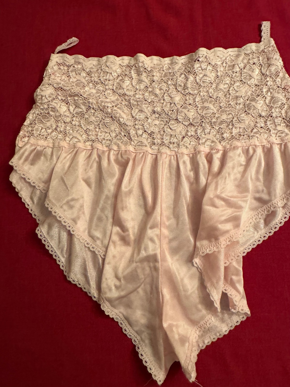 Vintage Pink Nylon Sleep Shorts Panties with Lace – L/XL