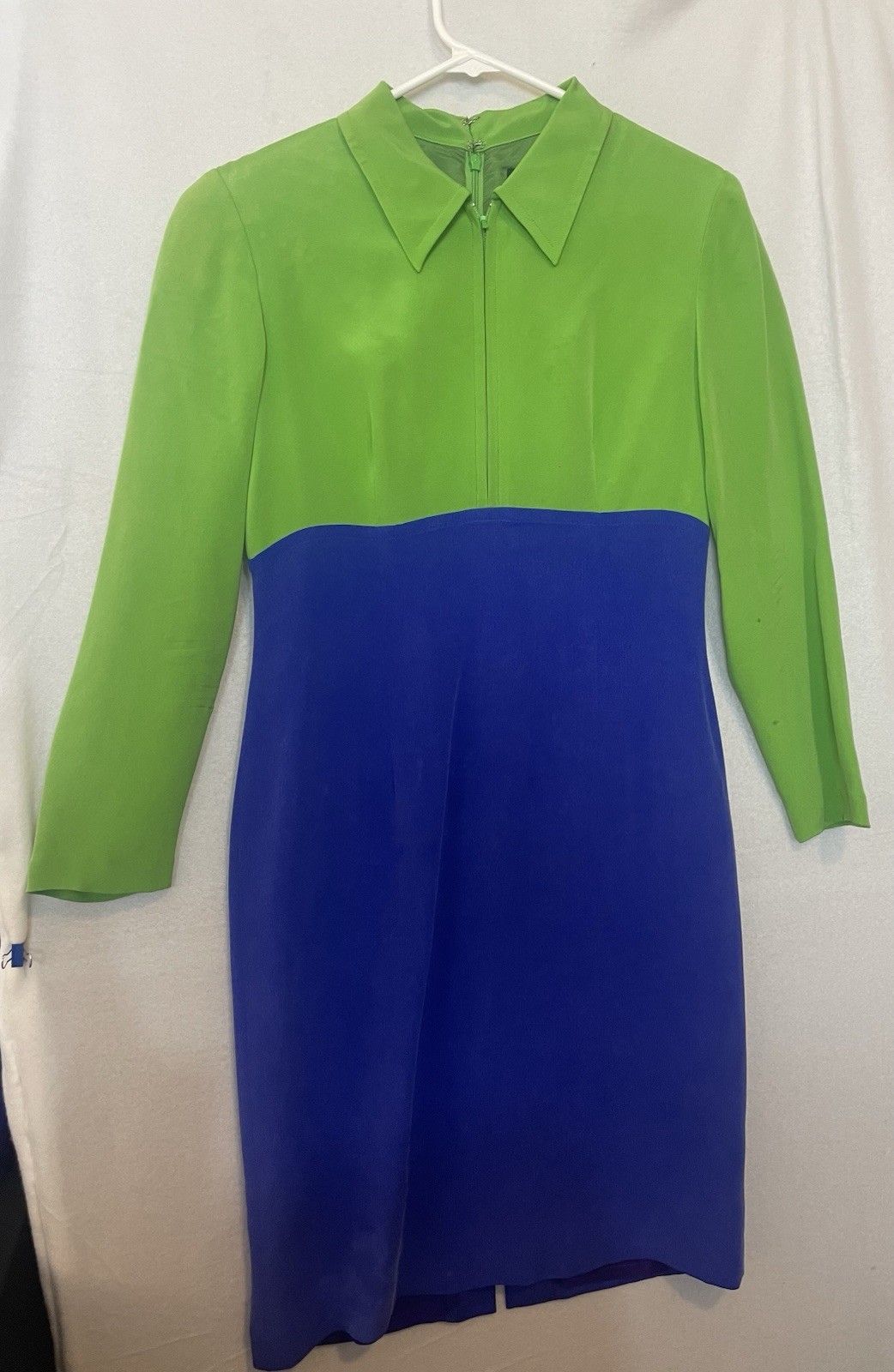Shomi by Miller Silk Dress Vintage, Bright Blue /Green Zipper Front & Back Sz 8