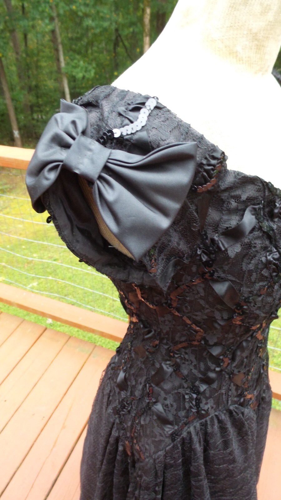 Custom Black Lace & Sequin Beaded Hi – Low Holiday Party Formal Evening Dress S