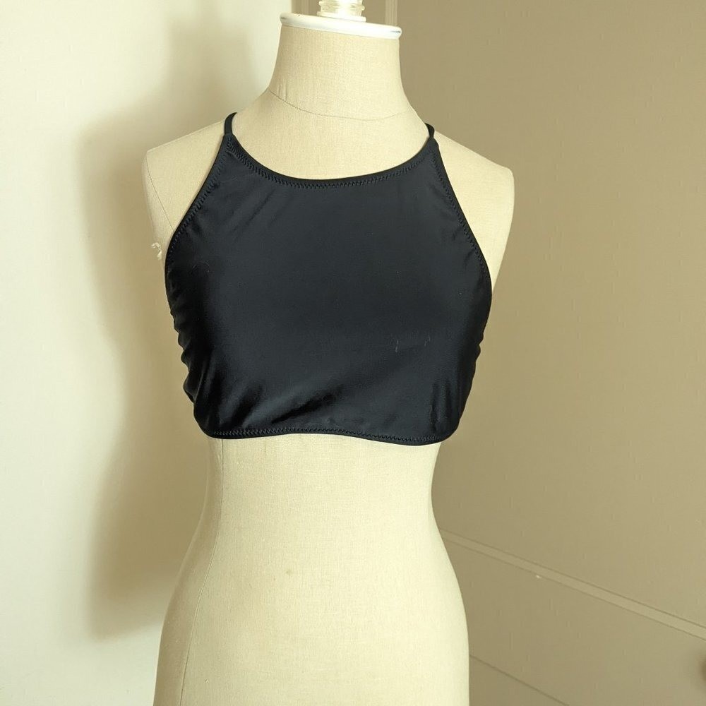 Volcom Halter Simply Solid High Neck Reversible Bikini Top Black Grey Size S/M
