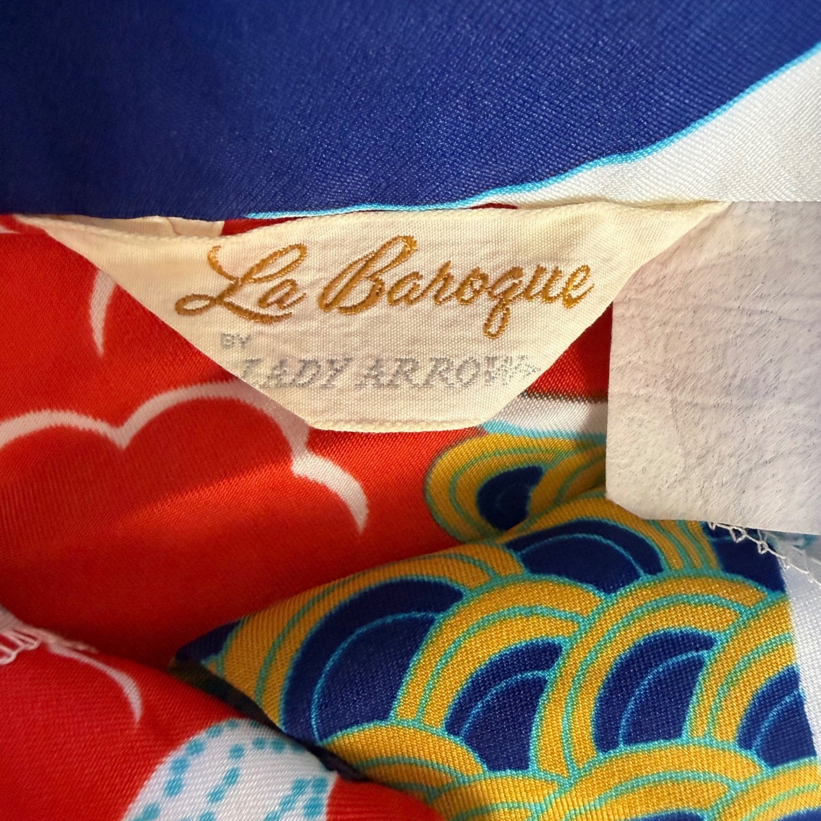 Vintage La Baroque Lady Arrow 70s Psychedelic Print Button Up Shirt Red Navy L