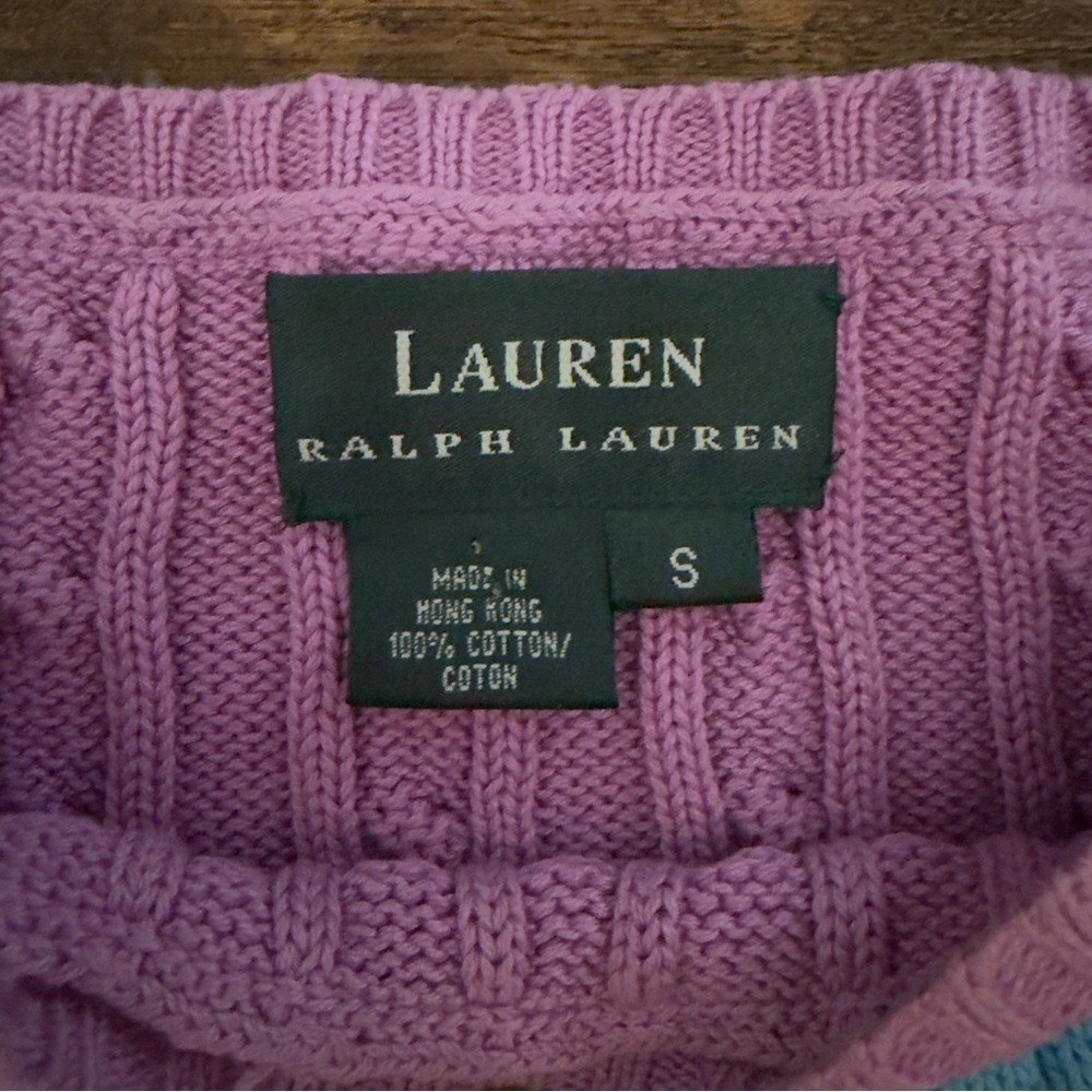 Vtg Ralph Lauren Cable-Knit Sweater with Colorful Stripes Preppy Classic