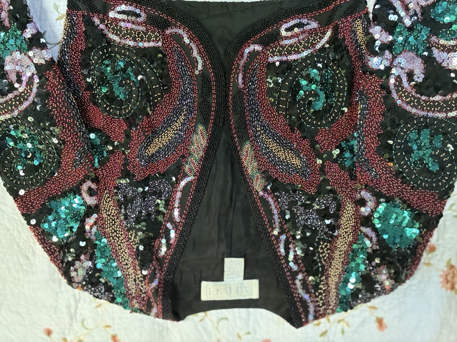 Vntg ‘80s A.J. Bari Silk Beaded Sequin Cropped Bolero Jacket S MFormal Cocktail