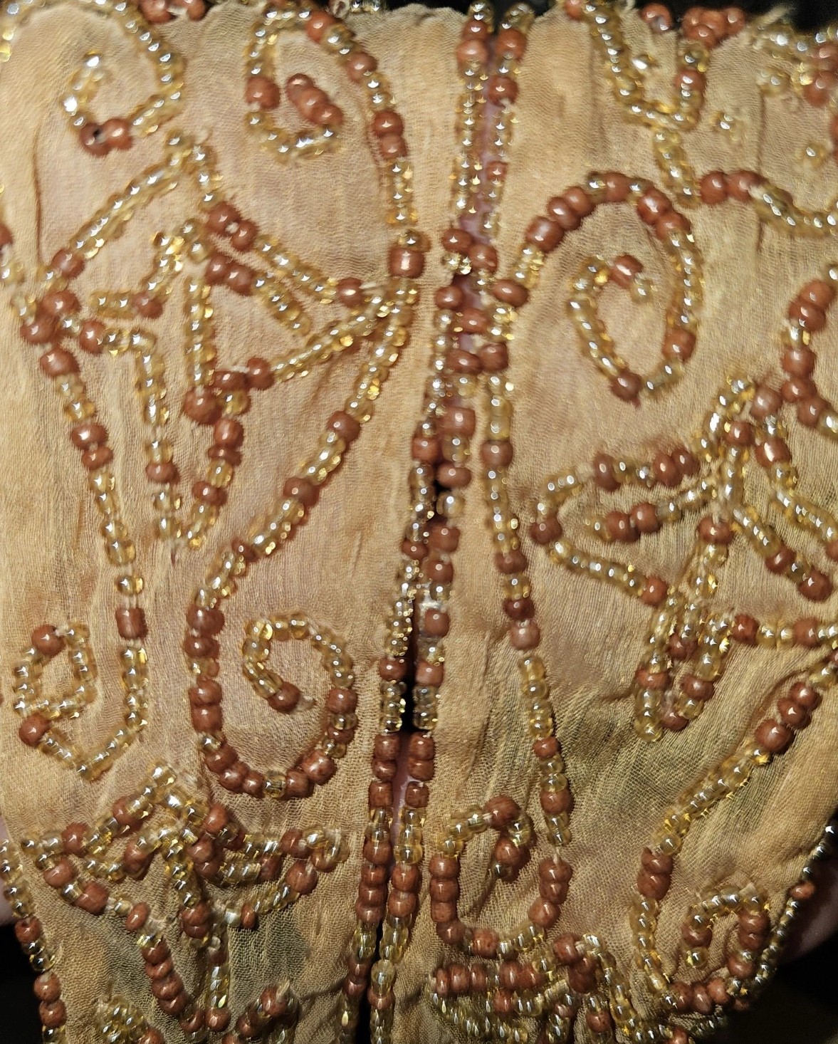 Orange/Copper Silk Chiffon Art Deco Beaded Hair, Neck, Or Waste Tie Flapper 50&Prime;
