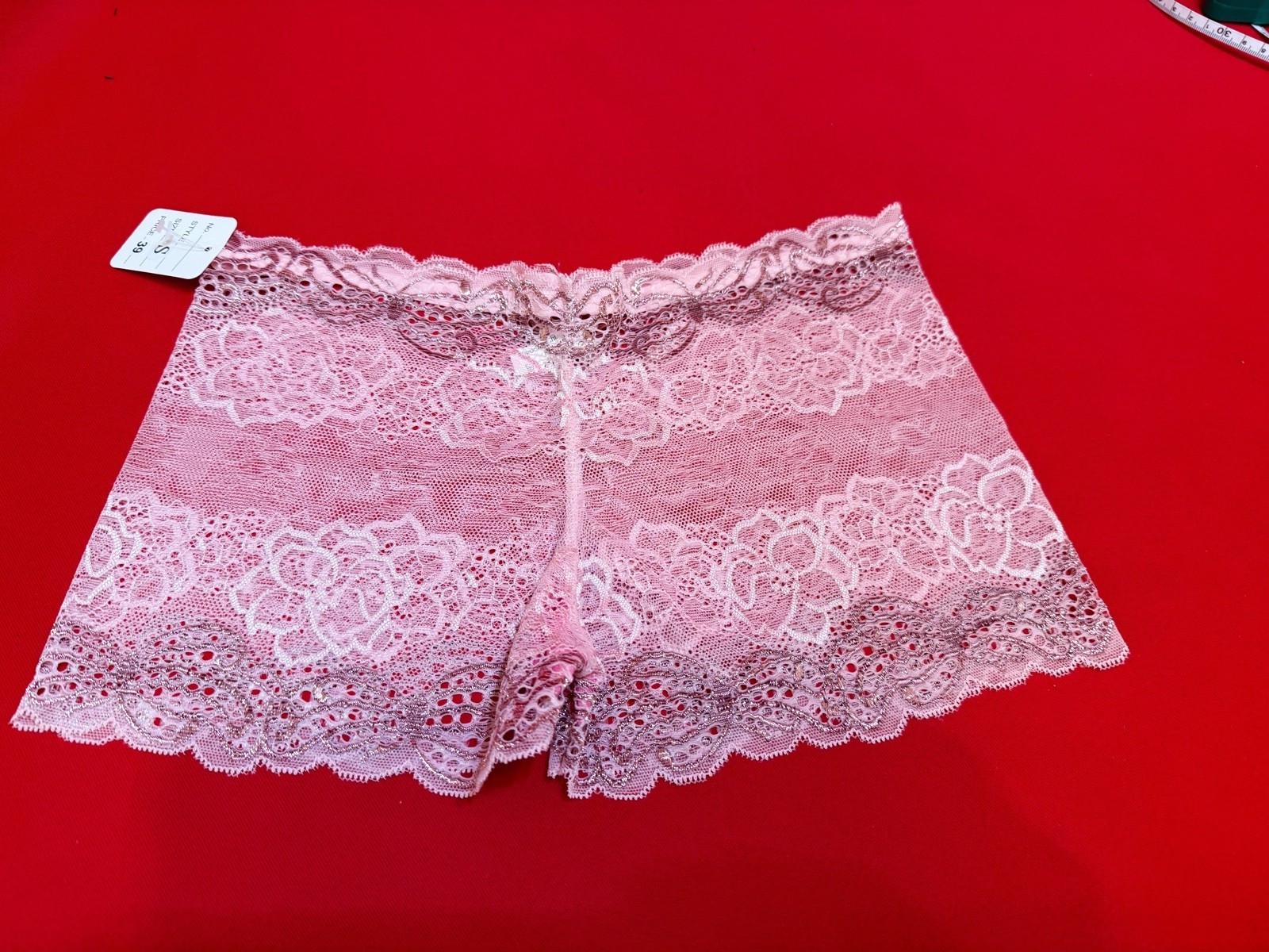 Sz Small 🌸 Cute PINK Embroidered SHEER Mesh Silver Women’s Panty Waist 24”-30”