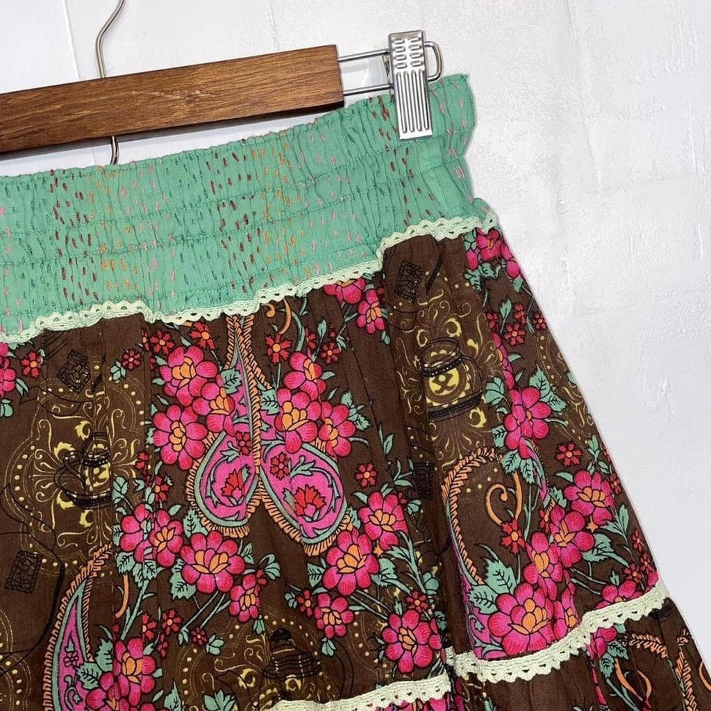 Vintage pink, brown and green cotton skirt karma, living skirt