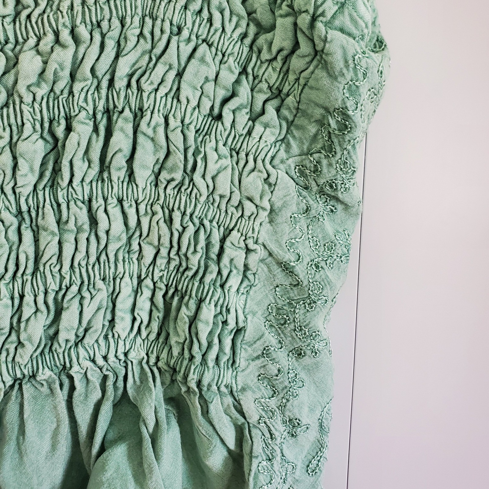 Vintage Y2K Boho Sage Green Embroidered Lace Up Cami Corset Top Free Size Hippie