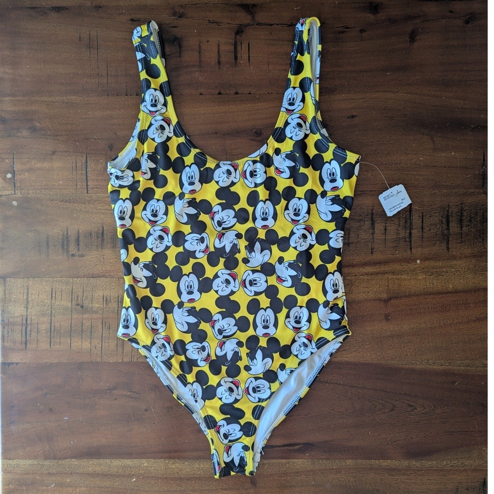 Forever 21 Disney Swim Suit Yellow Mickey Mouse Print Scoop Neck Womens S Retro