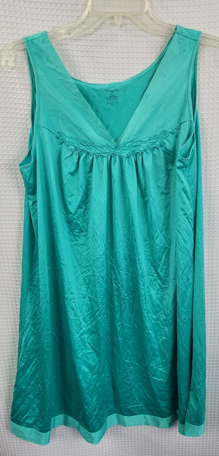 Vanity Fair Teal Green Sleeveless Short Nylon Nightgown Size Medium