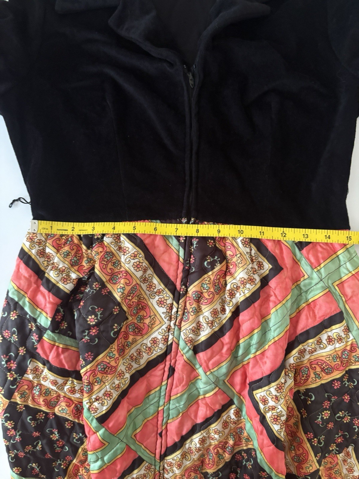 Vintage 70s Evelyn Pearson Quilted Hostess House Maxi Dress Velour S 36” Bust