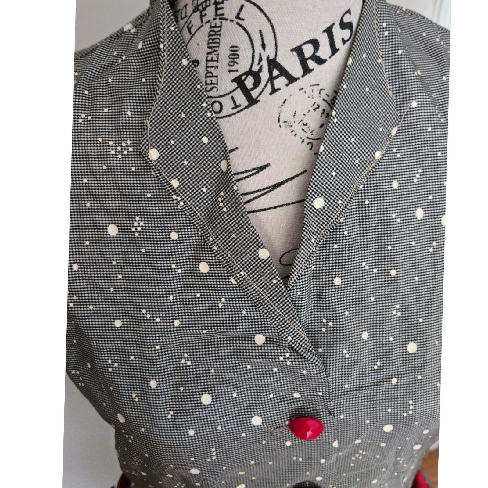 Vintage 50s Grey Atomic Splatter Dot Cotton Dress Red Lined Pockets Rockabilly