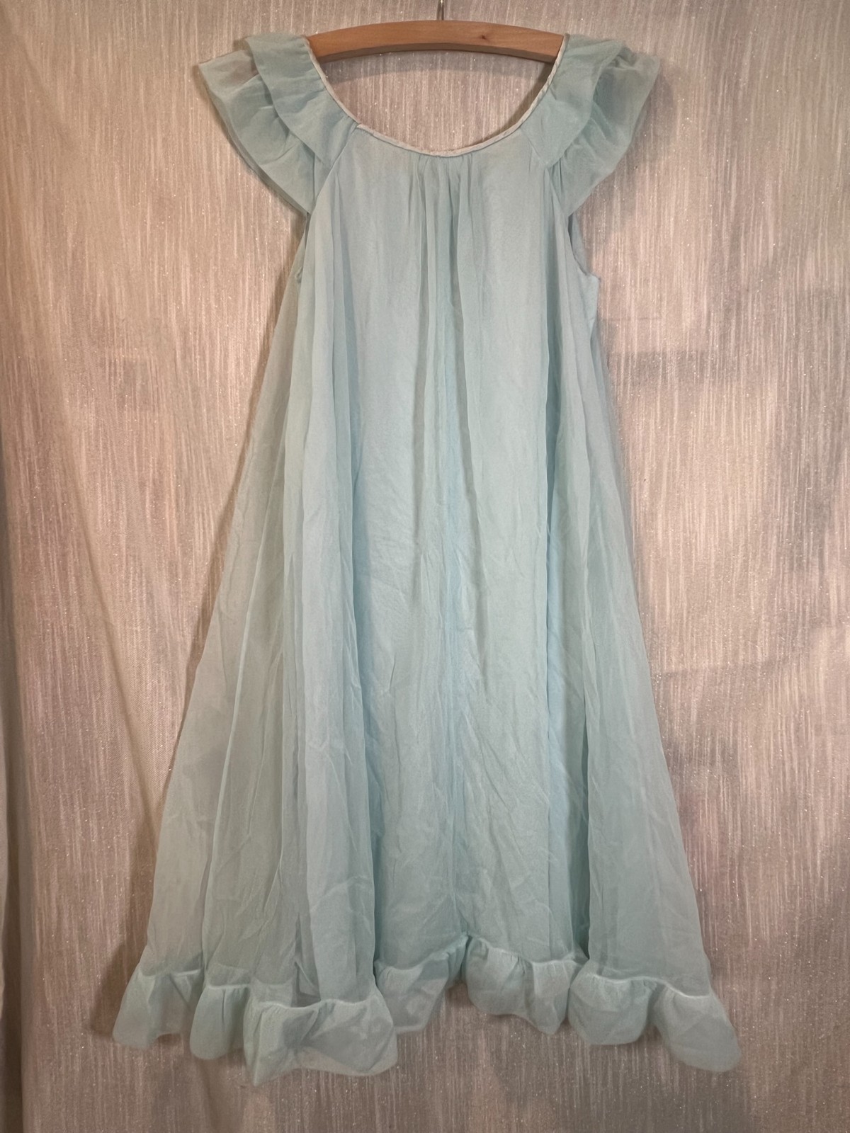 Vintage Gossard Artemis BLUE CHIFFON NIGHTGOWN~Babydoll Nightie*S Sleepwear*Rose