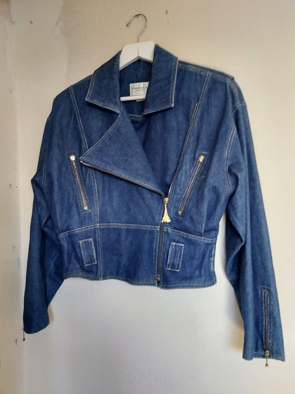 Emanuel Ungaro Vintage Bikers Dennin Jacket Size 8 , Read Description