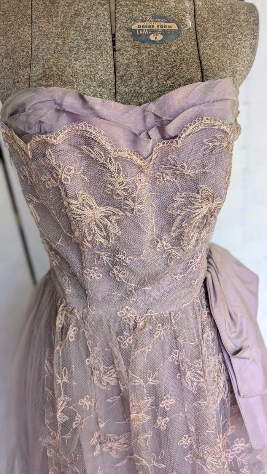 Vintage 1950s Prom Dress Lilac Net Lace Fit And Flare