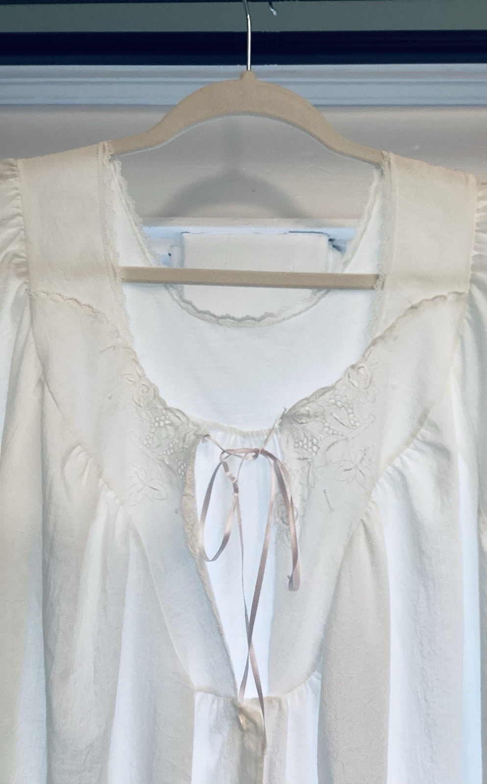 Deena Lightweight Cotton Blend White Nightgown & Robe Set Romantic Cottagecore S