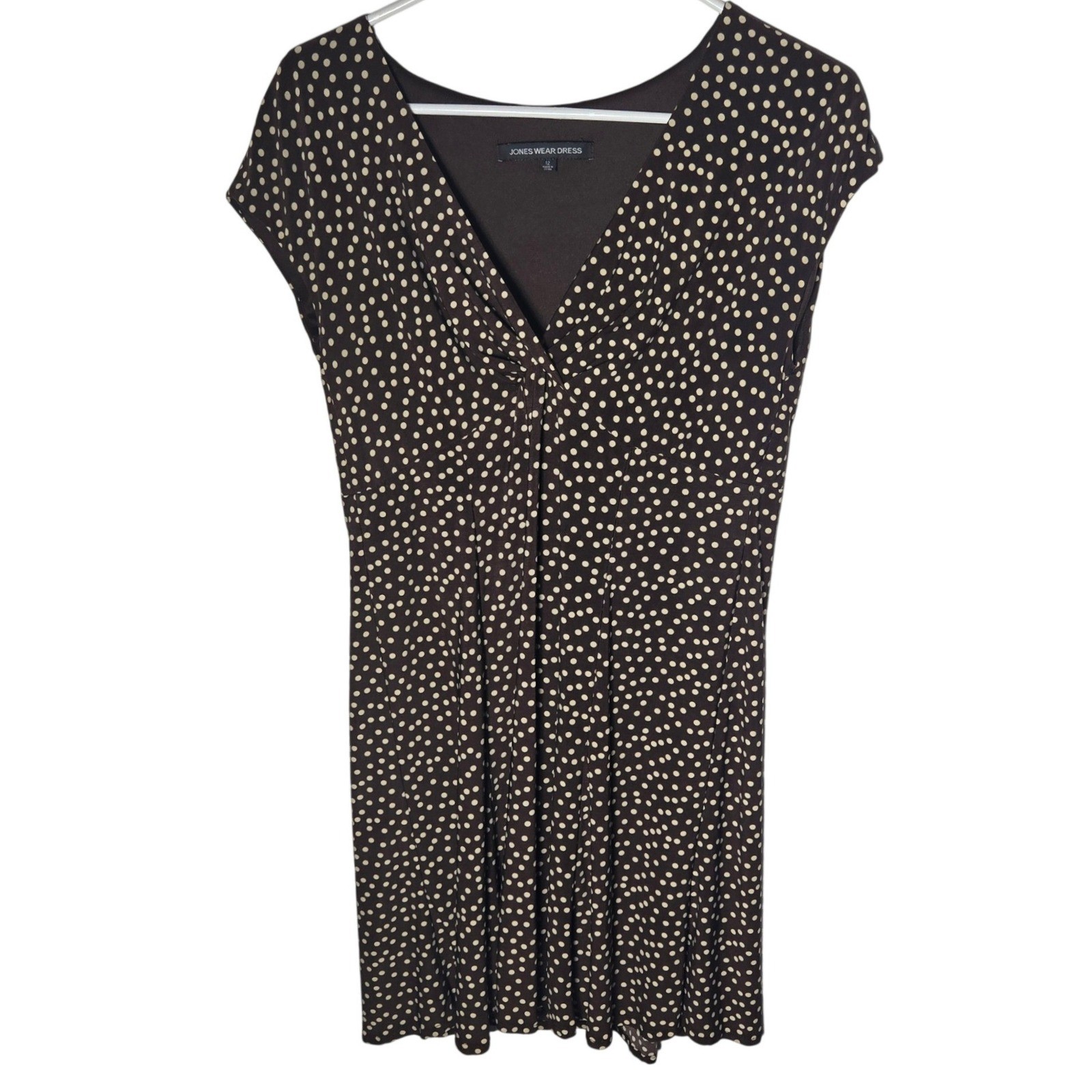 Jones Wear Brown Polka Dot Babydoll Mini Sheath Dress 12 Retro Pinup Mod Y2k