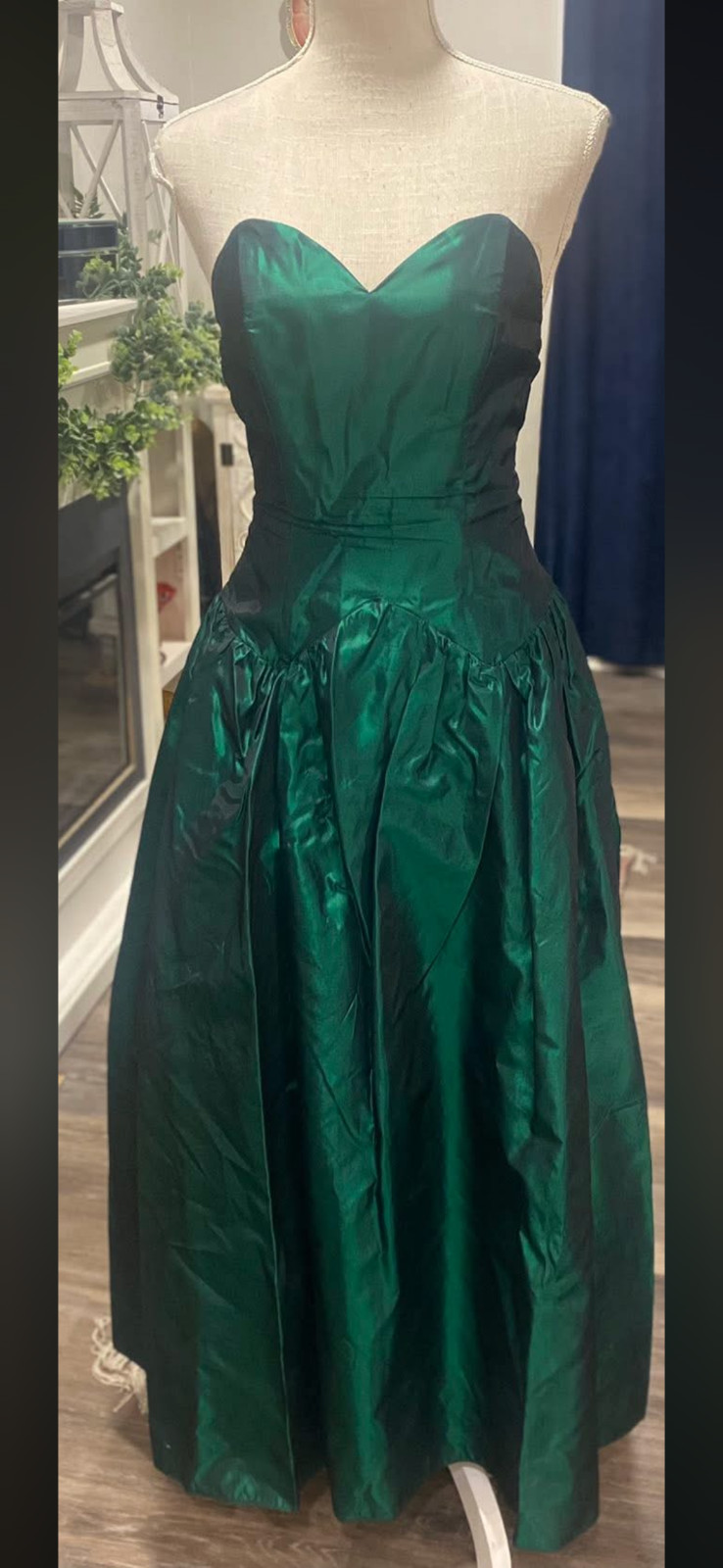 vintage green taffeta dress 80s Holiday Garden Party