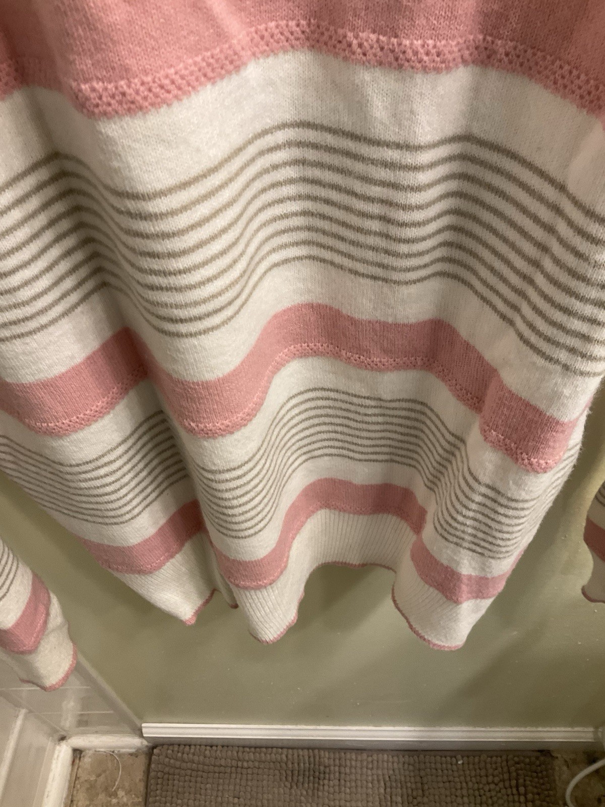 Vintage Christian Dior Women Orlon Crew neck sweater pink stripe Medium 80s USA
