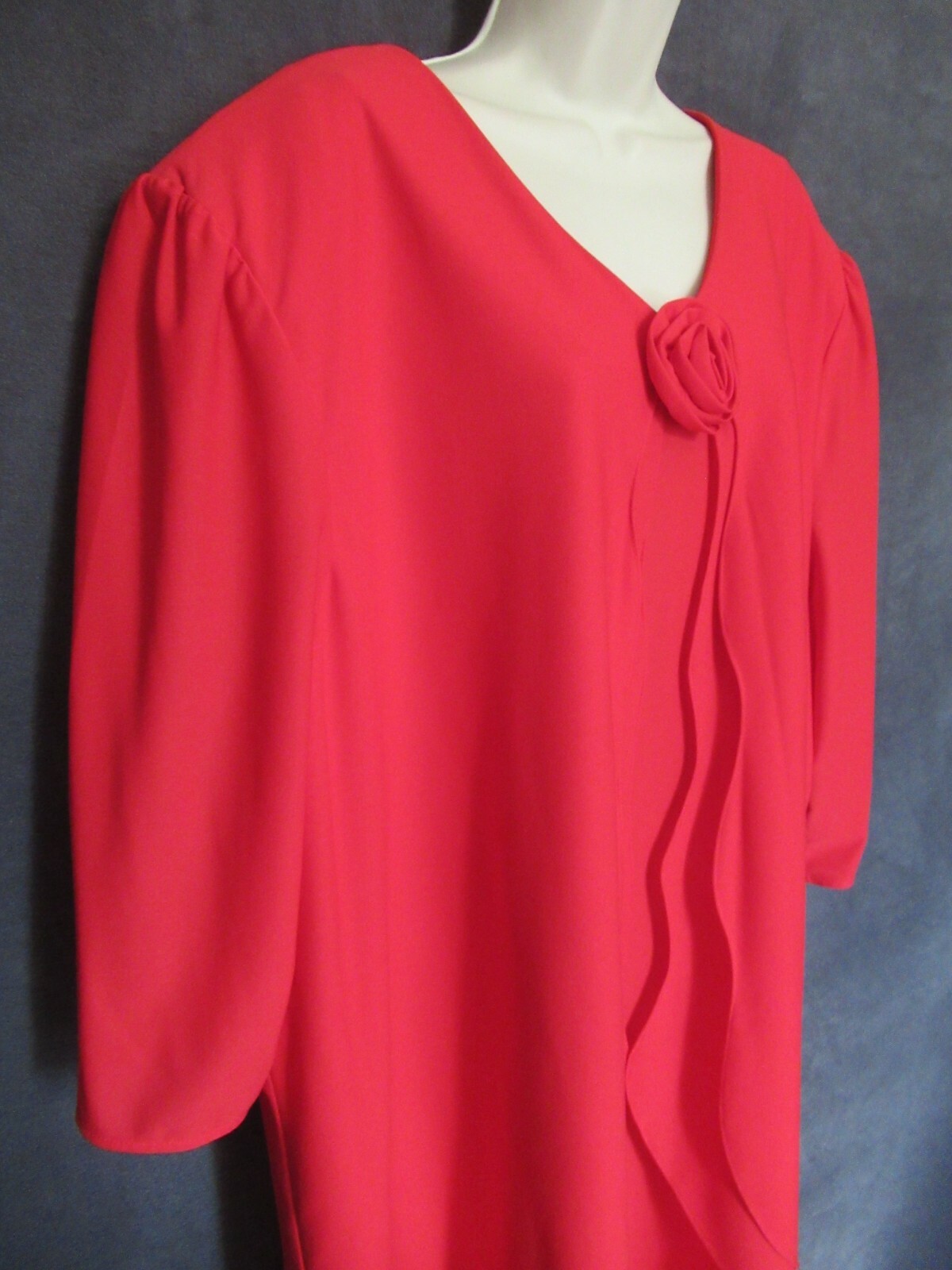 80&rsquo;s Vintage Risa Ann Vixen Red Poly Knit Rosette Draped Plus Size Party Dress