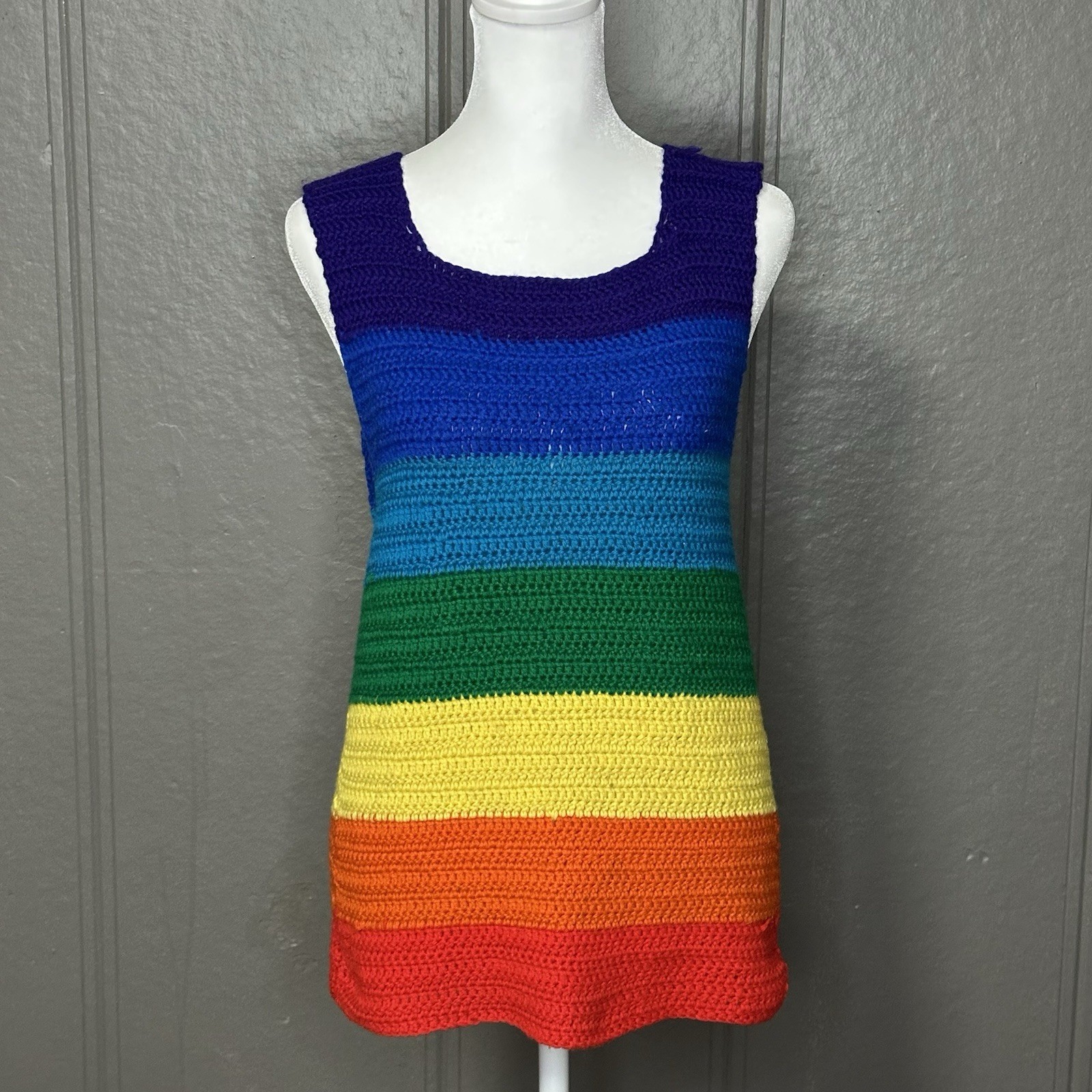 Vintage Handmade Crochet Pride Rainbow Sweater Tank Unisex