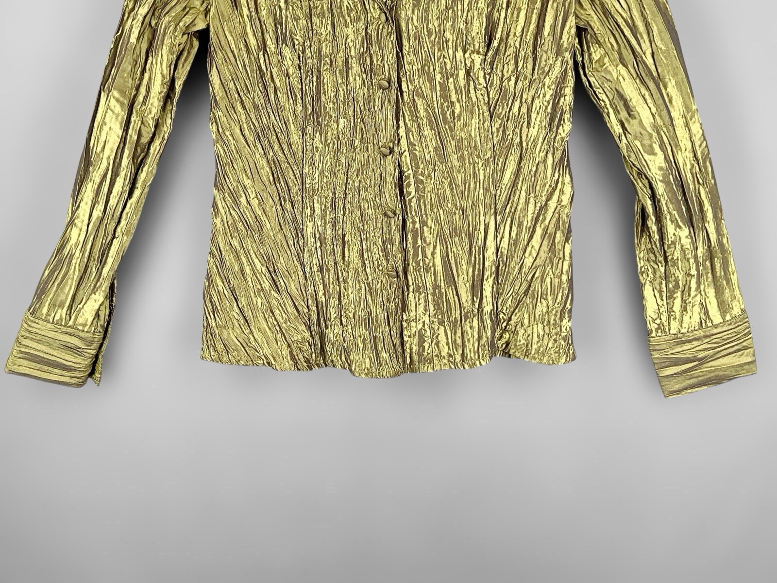 Y2K 90s Milano Essentials Green Shimmer Button Up Blouse Top Sz M