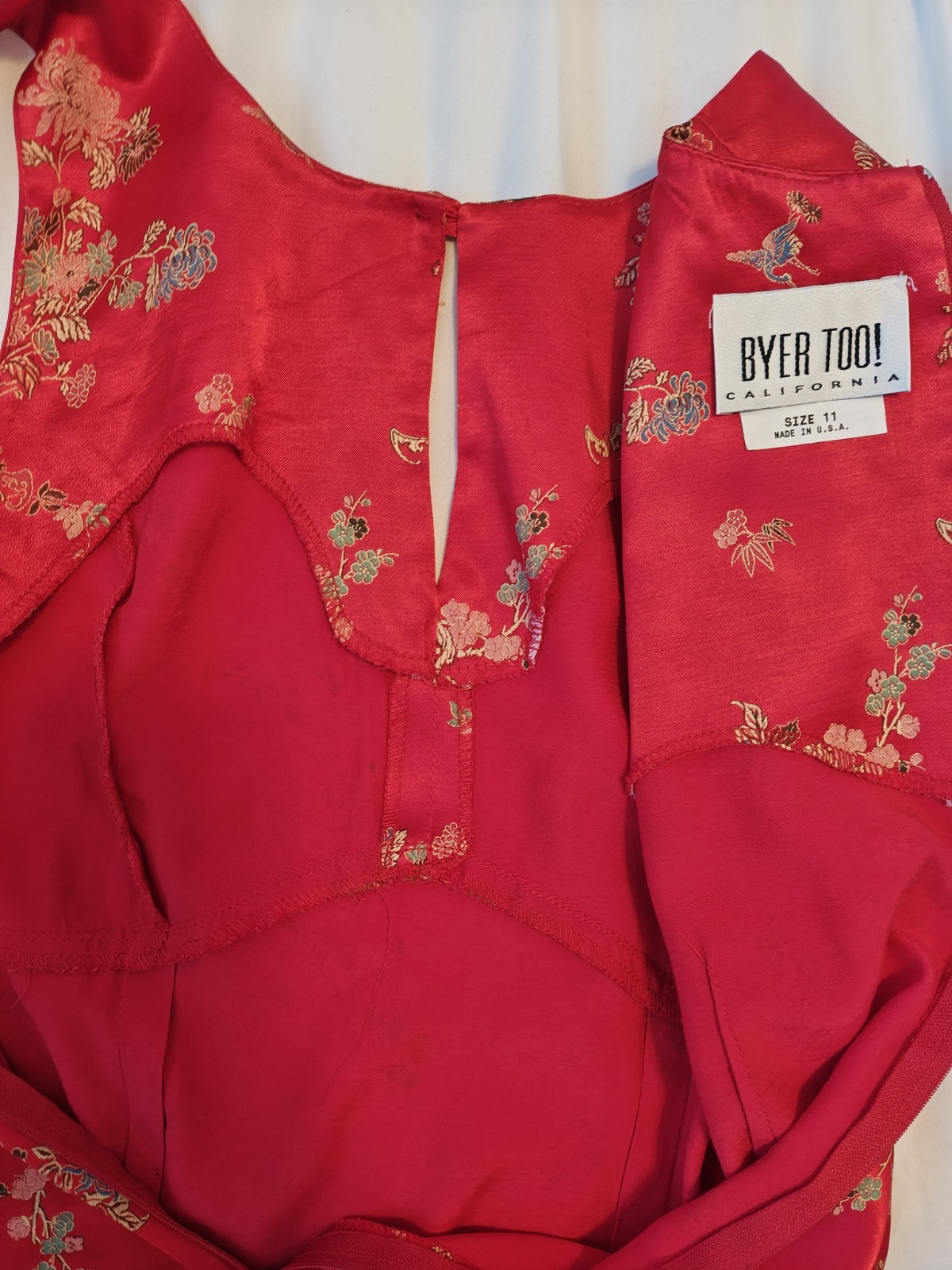 Vintage 90s Byer Too! Floral Asian Style Satin Dress – Red Mini Made in USA
