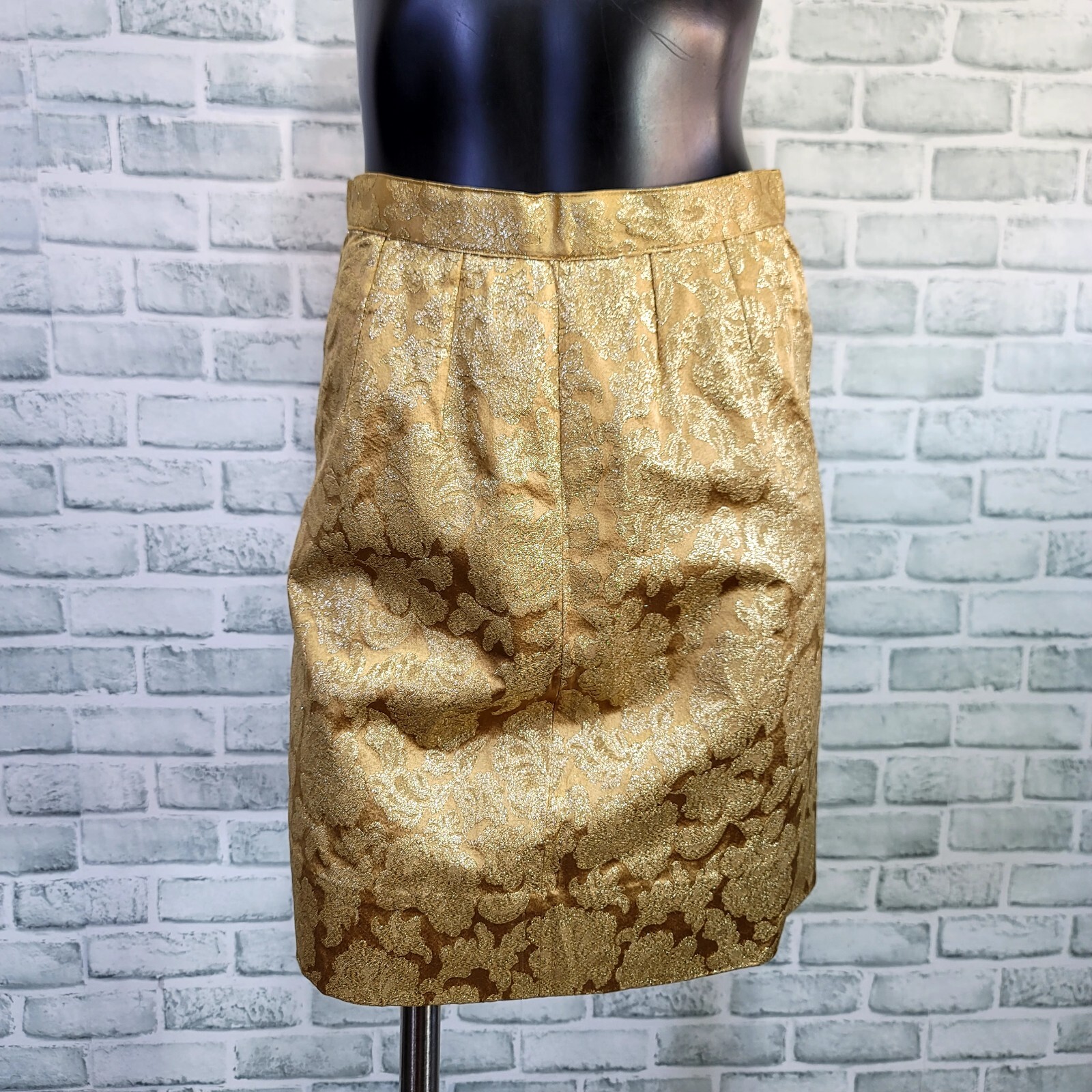 Vintage 60s Gold Metallic Jacquard Brocade High Waisted Aline Mini Skirt Mod