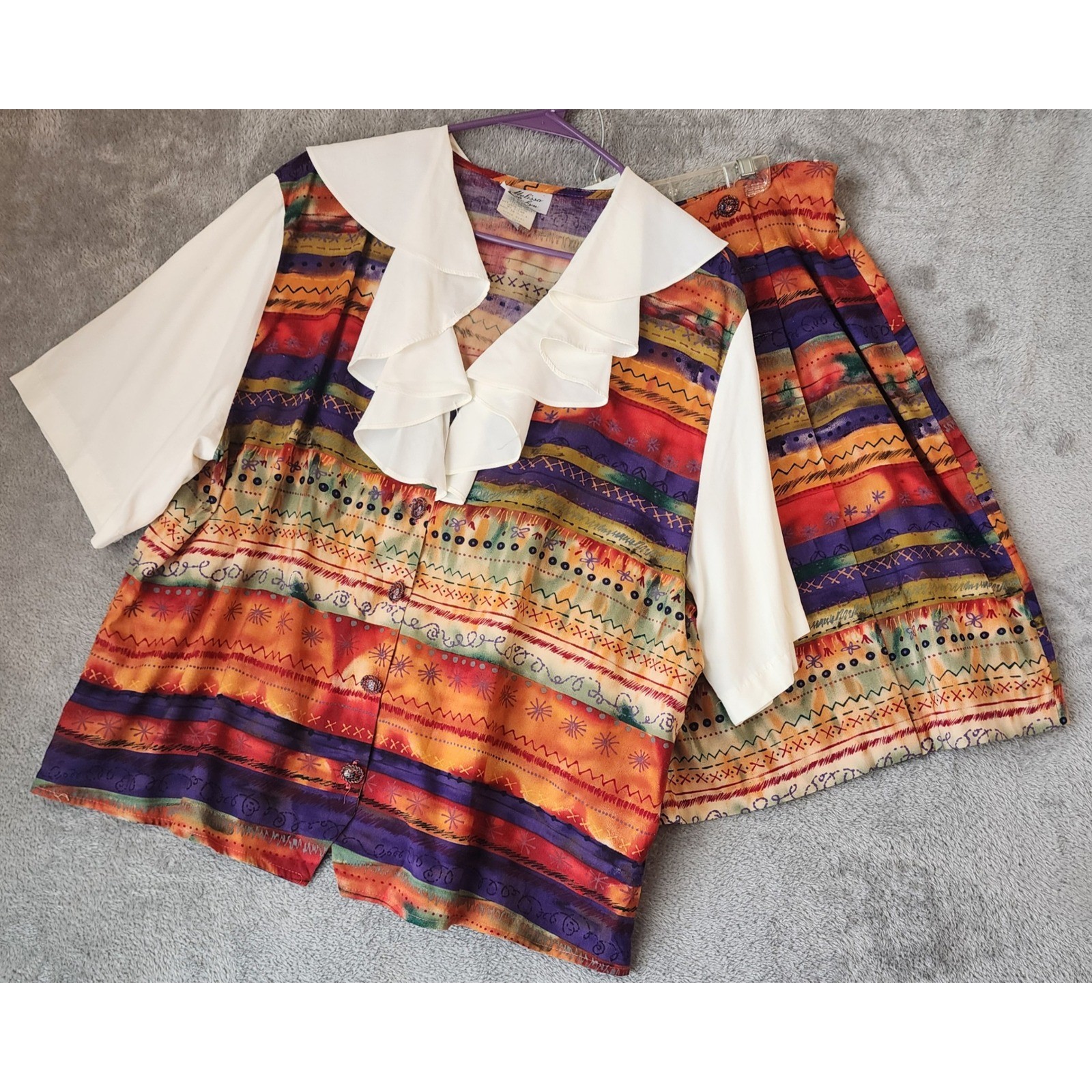 Melissa Robyn Skirt Set Womens Size 18 Top Size 22 Skirt Multicolor 80s Vintage