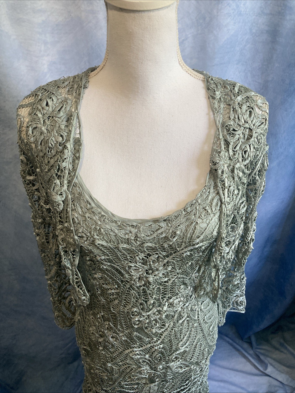 Vtg 90s Soulmates 100% Silk Crochet Lace 3pc Dress Set L Fits XS S Y2K Mermaid