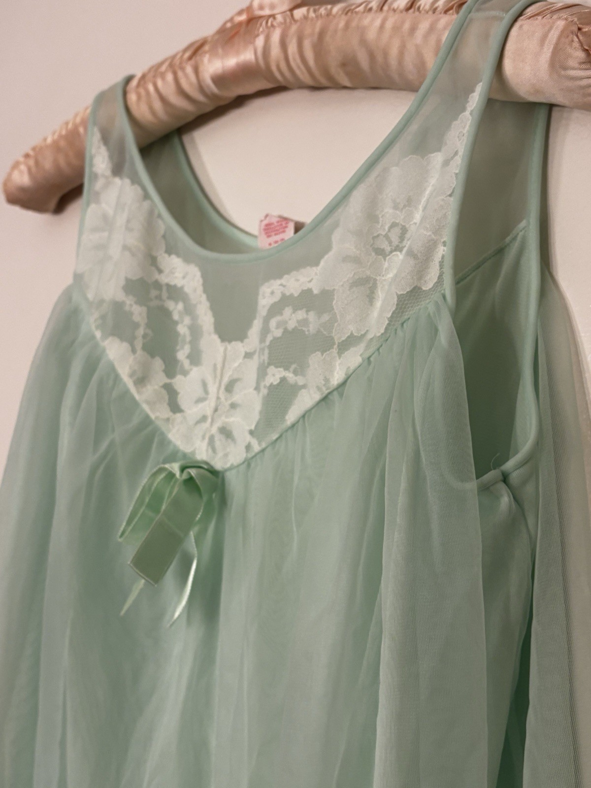 VTG 1960s Sears Roebuck Mint Green Layered Babydoll Nylon Chiffon Nightie Small