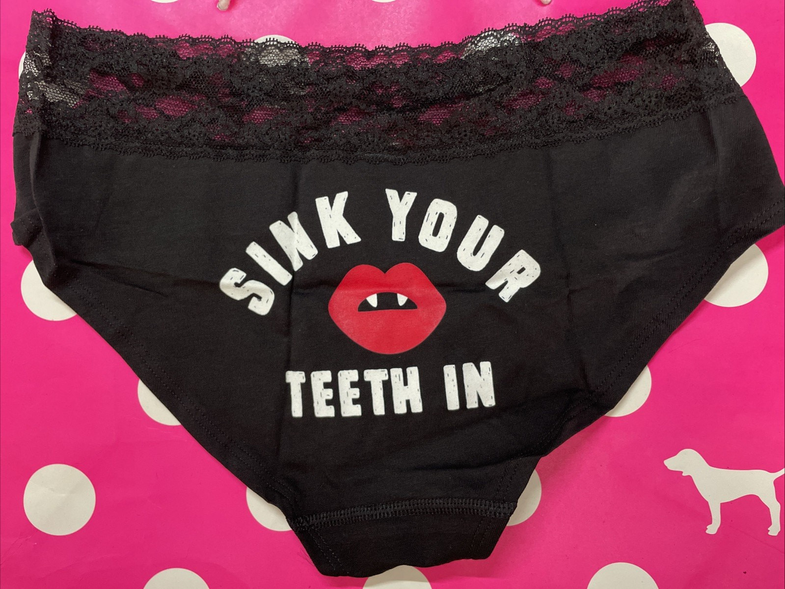2015 Victoria Secret Vintage Cotton Lace Waist Hiphugger Panties M Sink Teeth In