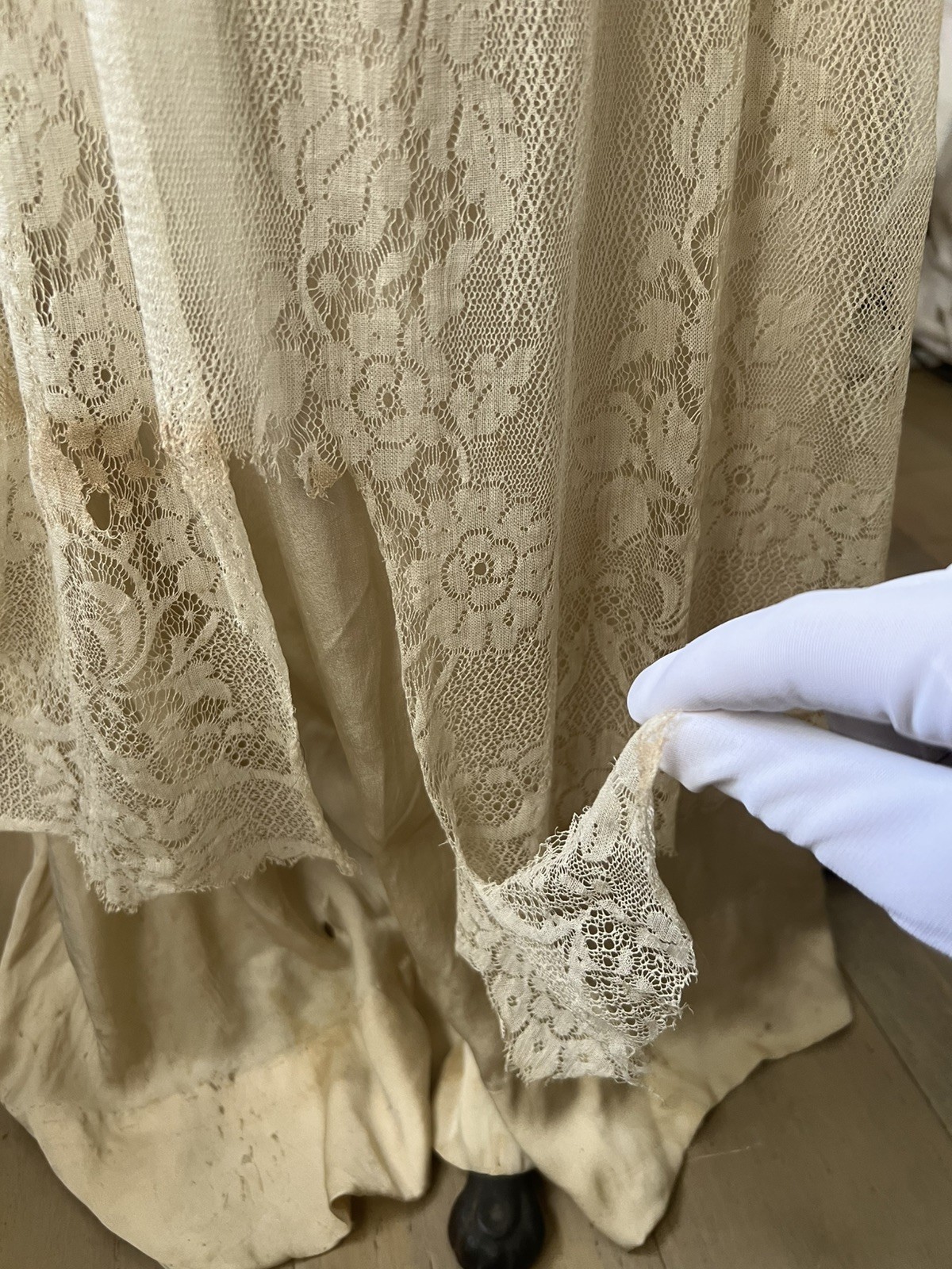 Stunning Antique Edwardian Silk Lace Wedding Dress with Original Shoes
