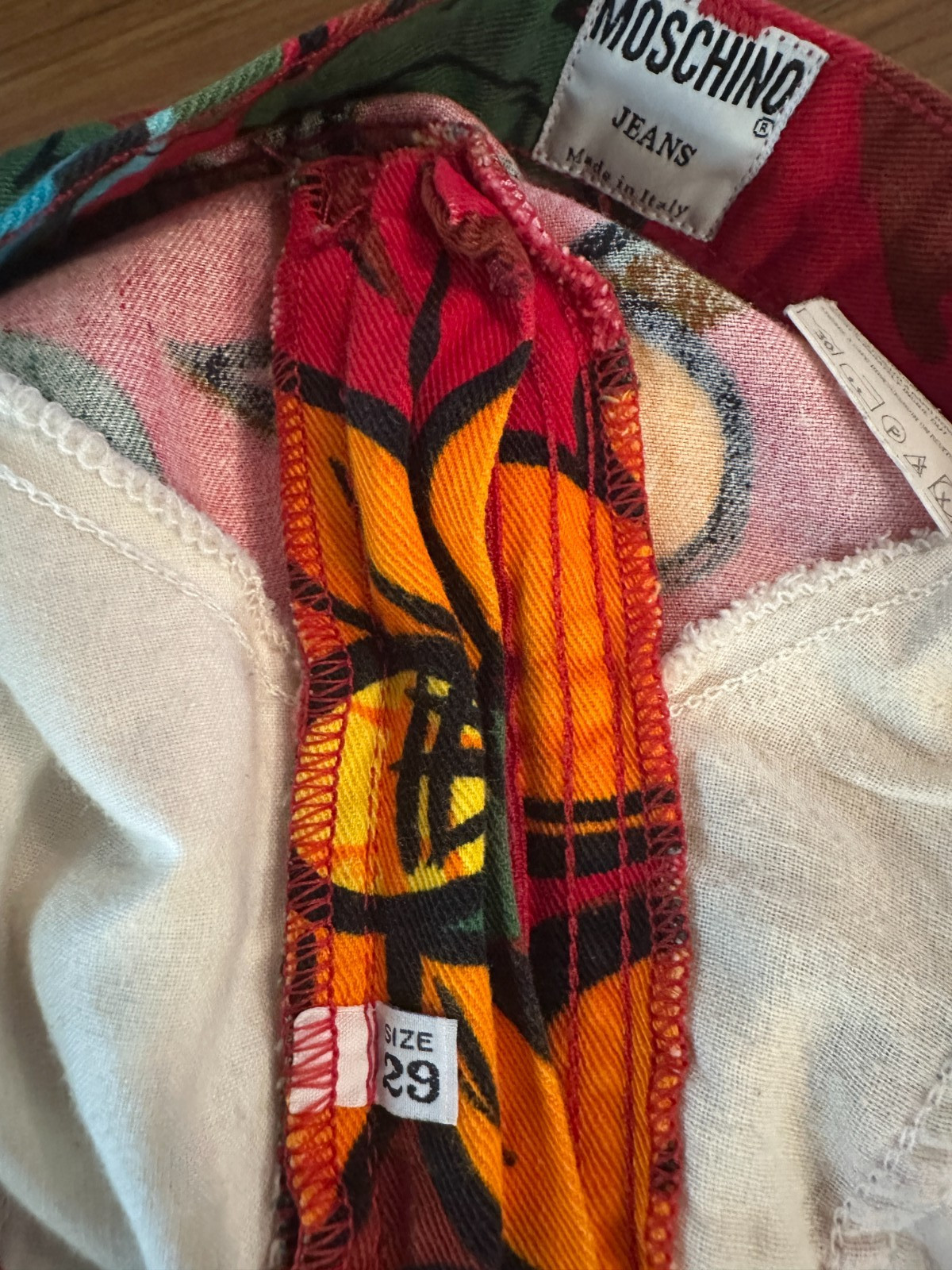 Moschino Jeans Floral Pants 90s Vintage Size 29 Red Print Rare Statement