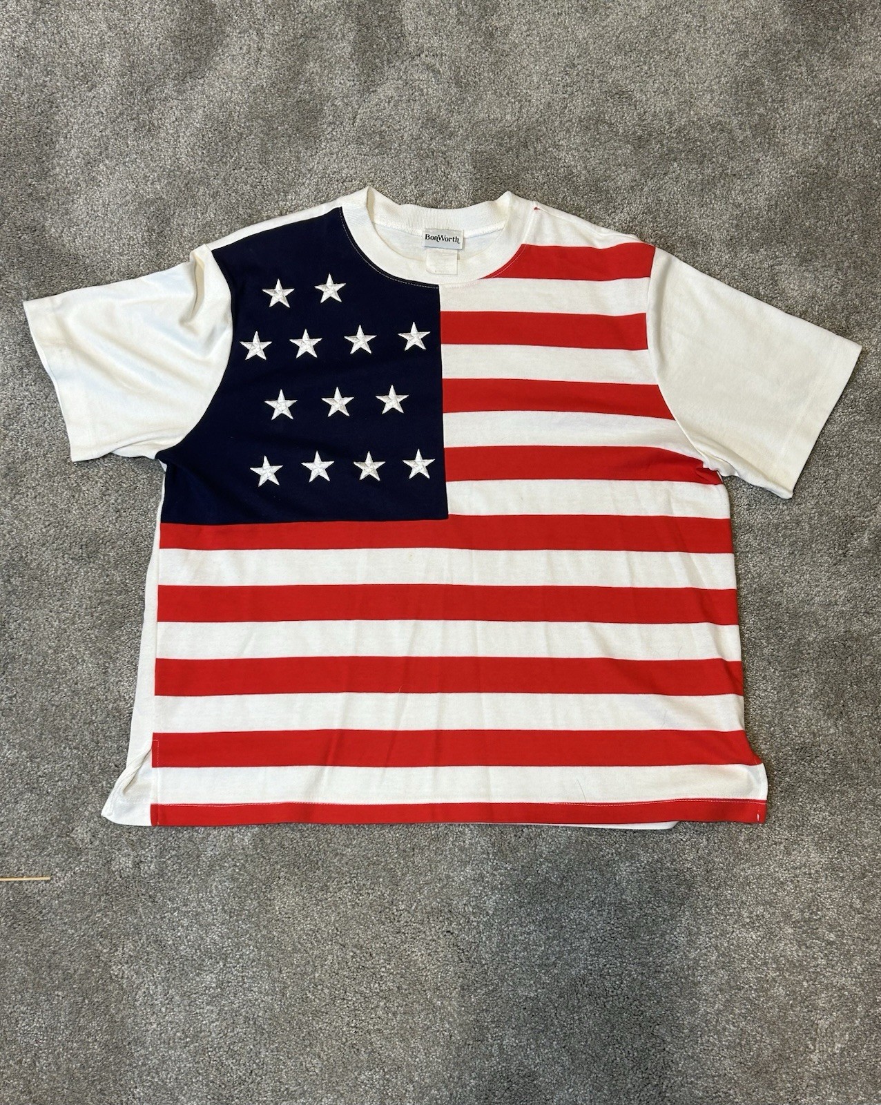 Vintage Bonworth Top T-Shirt American Flag Embroidered Stars Womens PM 4th July