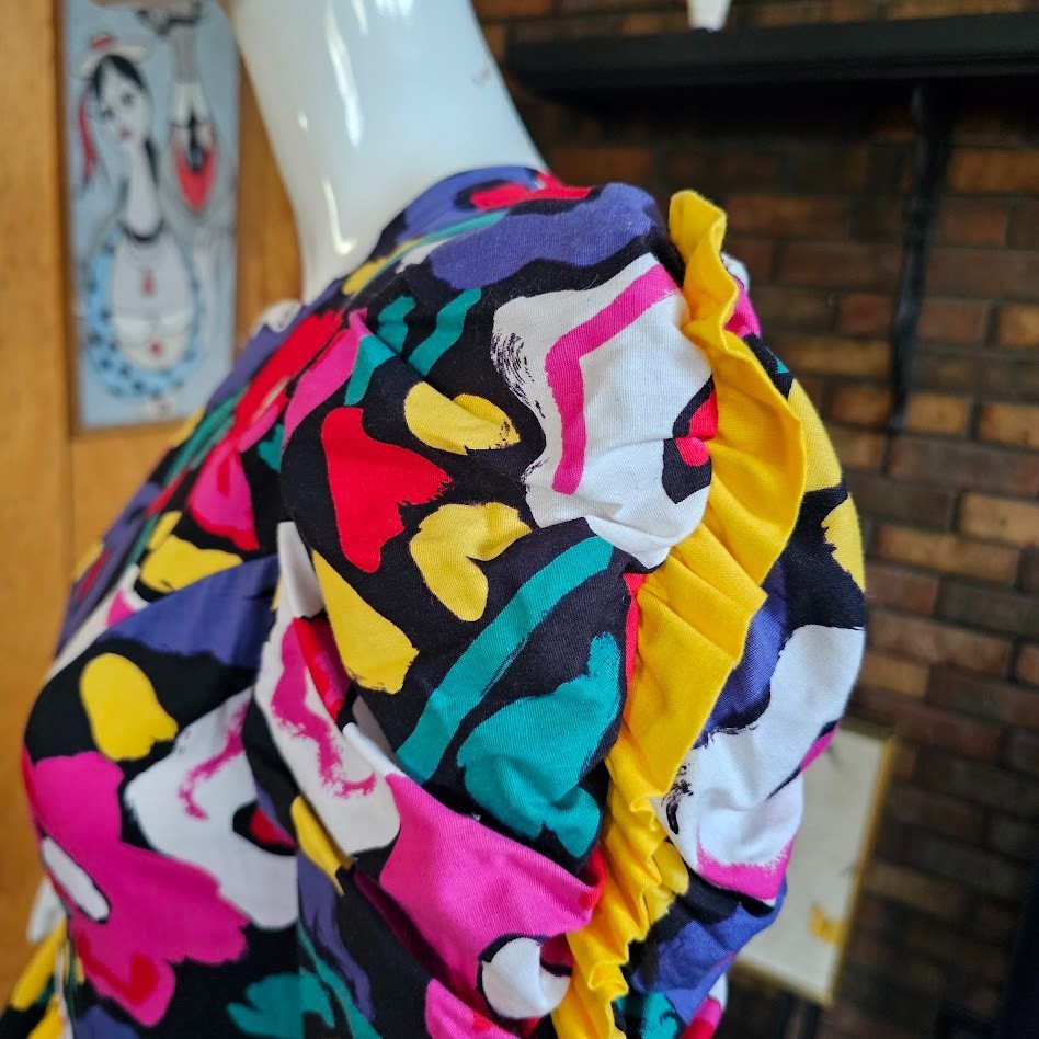 Vintage 80s Abstract Floral Postmodern Dynasty Cocktail Party Wiggle Dress S/M
