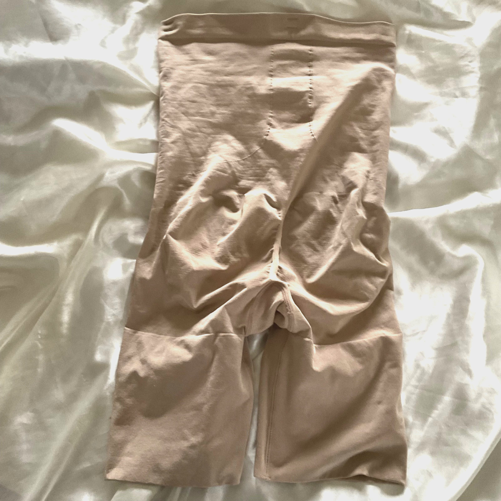 Spanx Sara Blakely Shiny Beige Girdle Open Gusset High Waist Shape-ware Sz. L