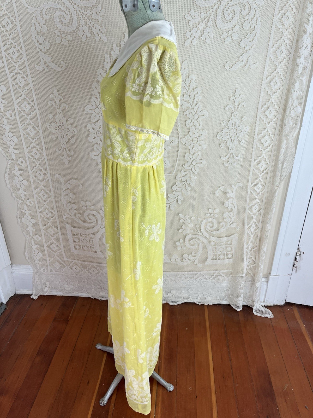 Vintage 1960s 1970s Peggy Barker Yellow Floral Shirt Dress Maxi Mod 60s 70s
