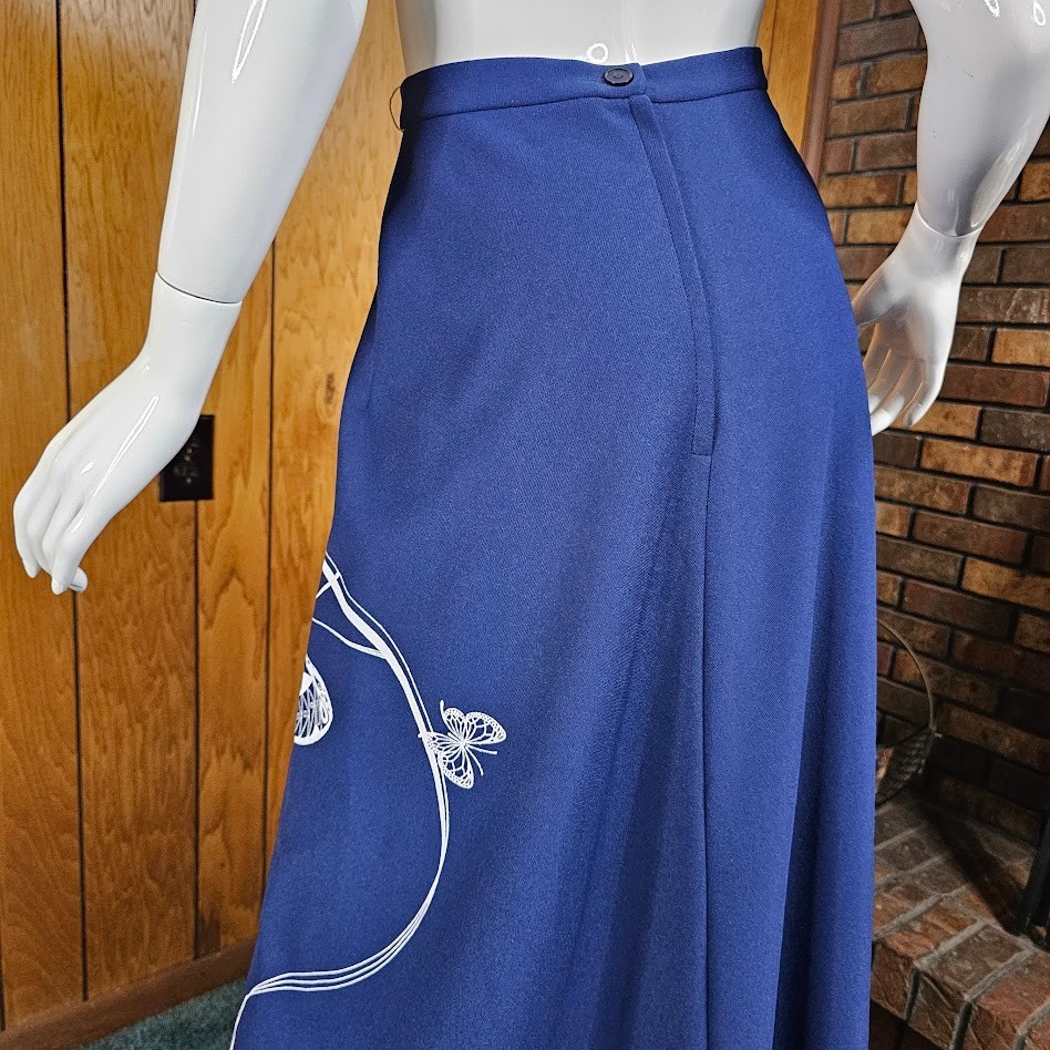 Vintage 70s Alfred Shaheen Hawaiian Butterfly Ribbon Graphic Maxi Patio Skirt M