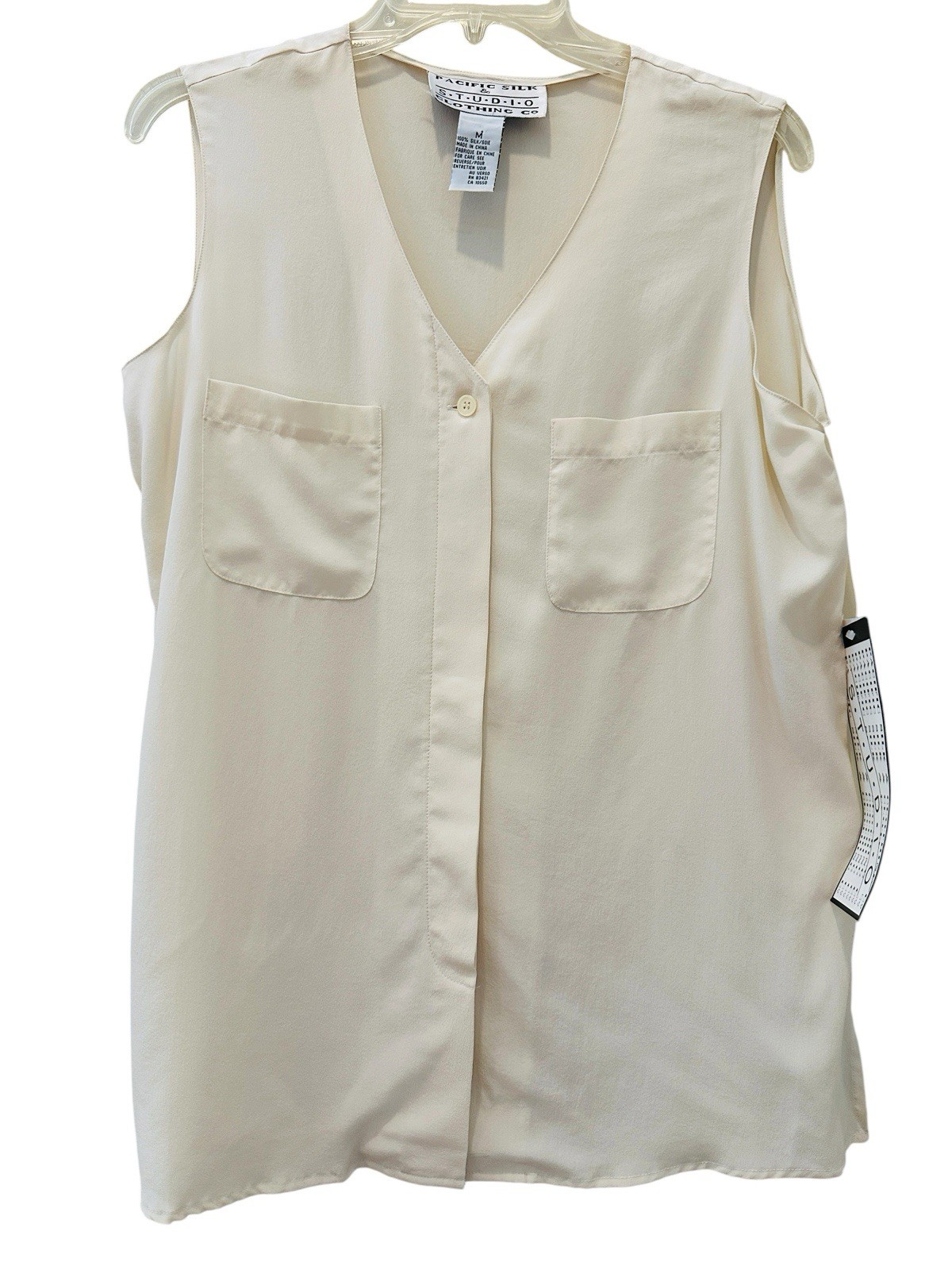NwT VTG Pacific Silk & Studio Women 100% Silk Sleeveless Blouse Ivory Sz M Retro