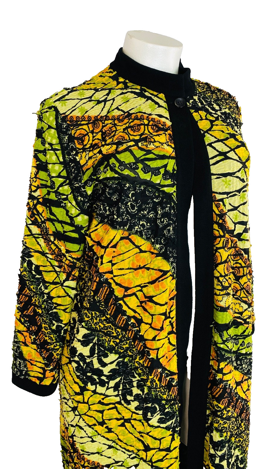 Vintage 1990s long yellow duster jacket XL semi sheer lightweight orange green