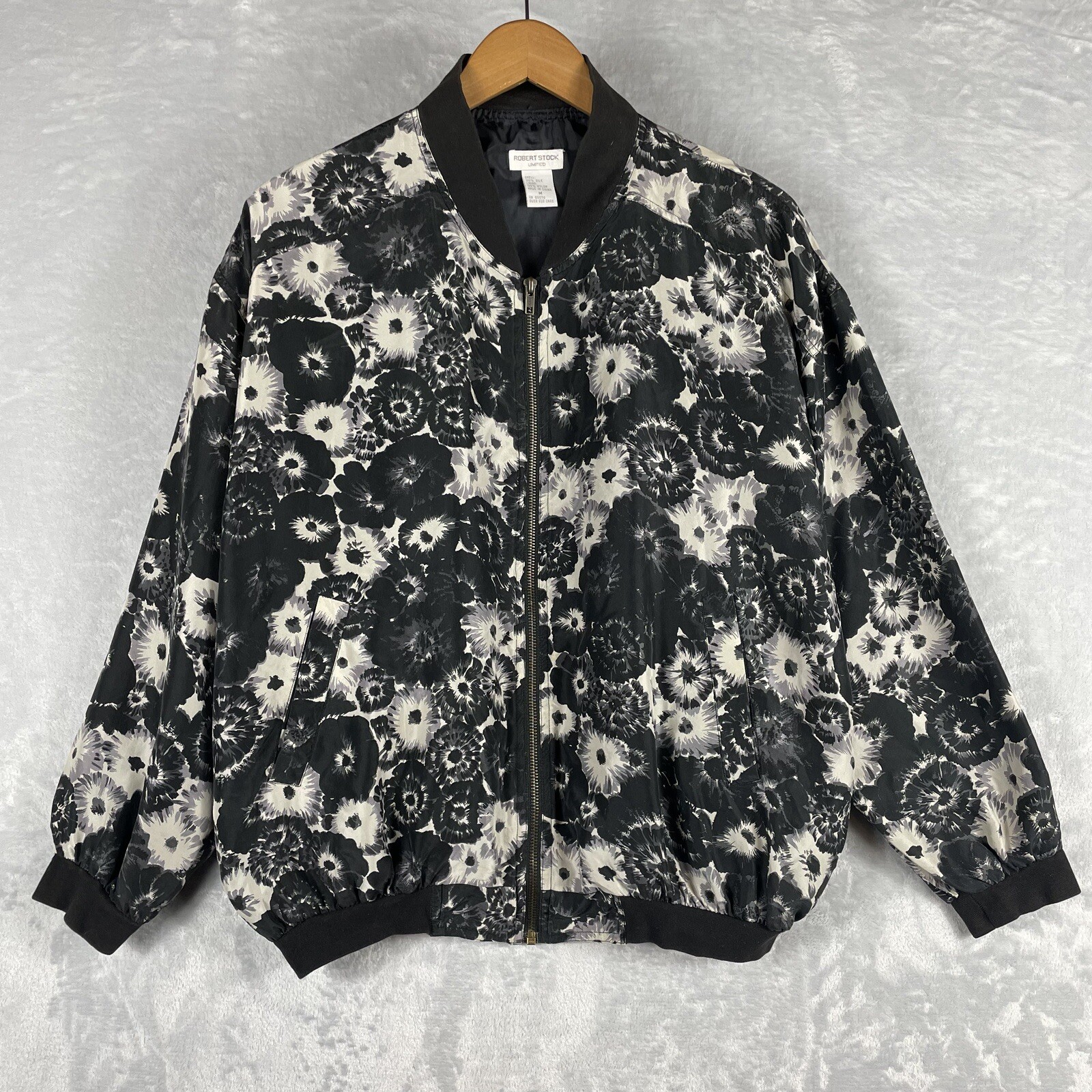 Robert Stock Limited Silk Bomber Jacket VTG Women&rsquo;s Medium 90s Retro Chic Floral