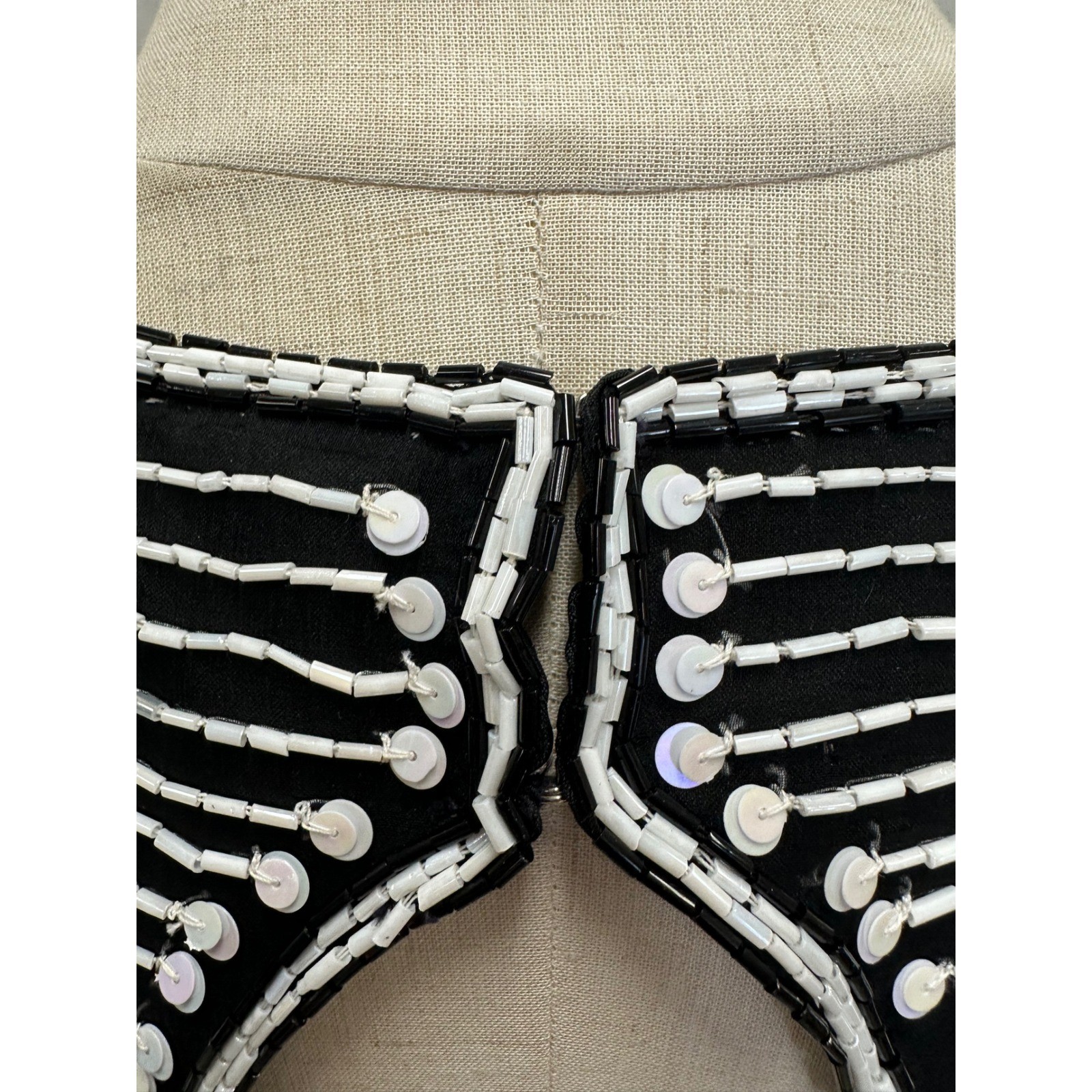 Stenay 100% Silk Beaded Sequin Black White Top Womens 14 Vintage Evening Blouse