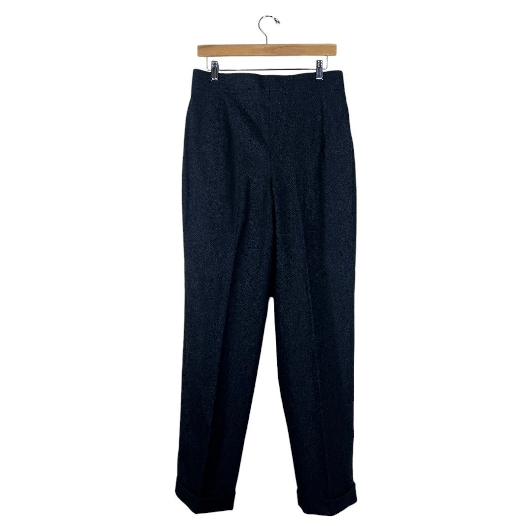 Laurel Escada Vintage Pleated Solid Wool Trousers Charcoal Grey High Rise Size40