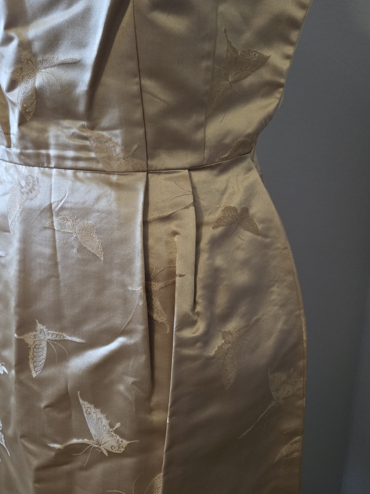 Dynasty Hong Kong Silk Sheath Dress Jacket Butterfly Sz 12 Gold Elegant MCM