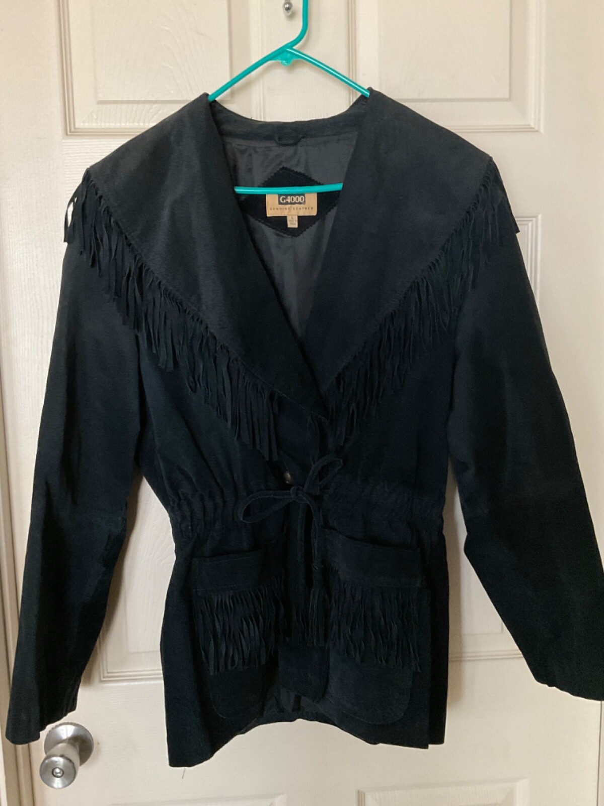 Vintage G4000 Black suede fringe leather jacket women&rsquo;s size Large