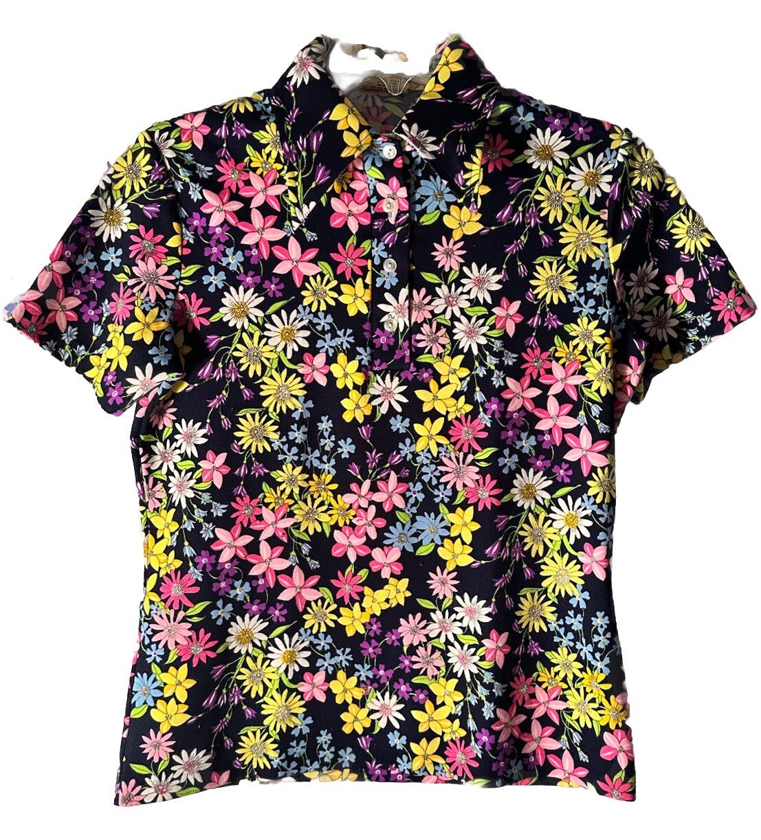 Norton&rsquo;s Point Vintage 60- 70&rsquo;s Collared Top Colorful Flower Power Retro Hippie