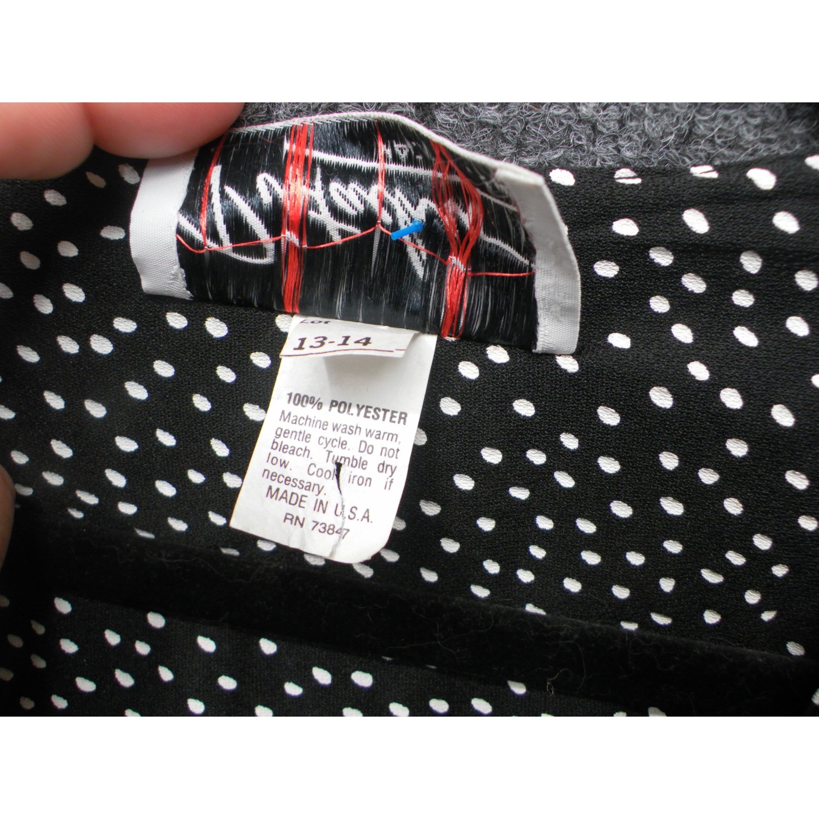 Pistachio Polka Dot Dress Womens 13-14 Black Peplum Vintage 80s Retro Midi