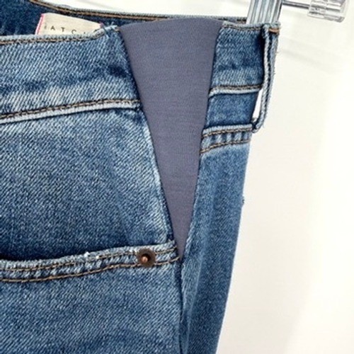 Hatch Maternity Straight Leg Crop Jeans Side Stretch Medium Wash Raw Hem Size 28