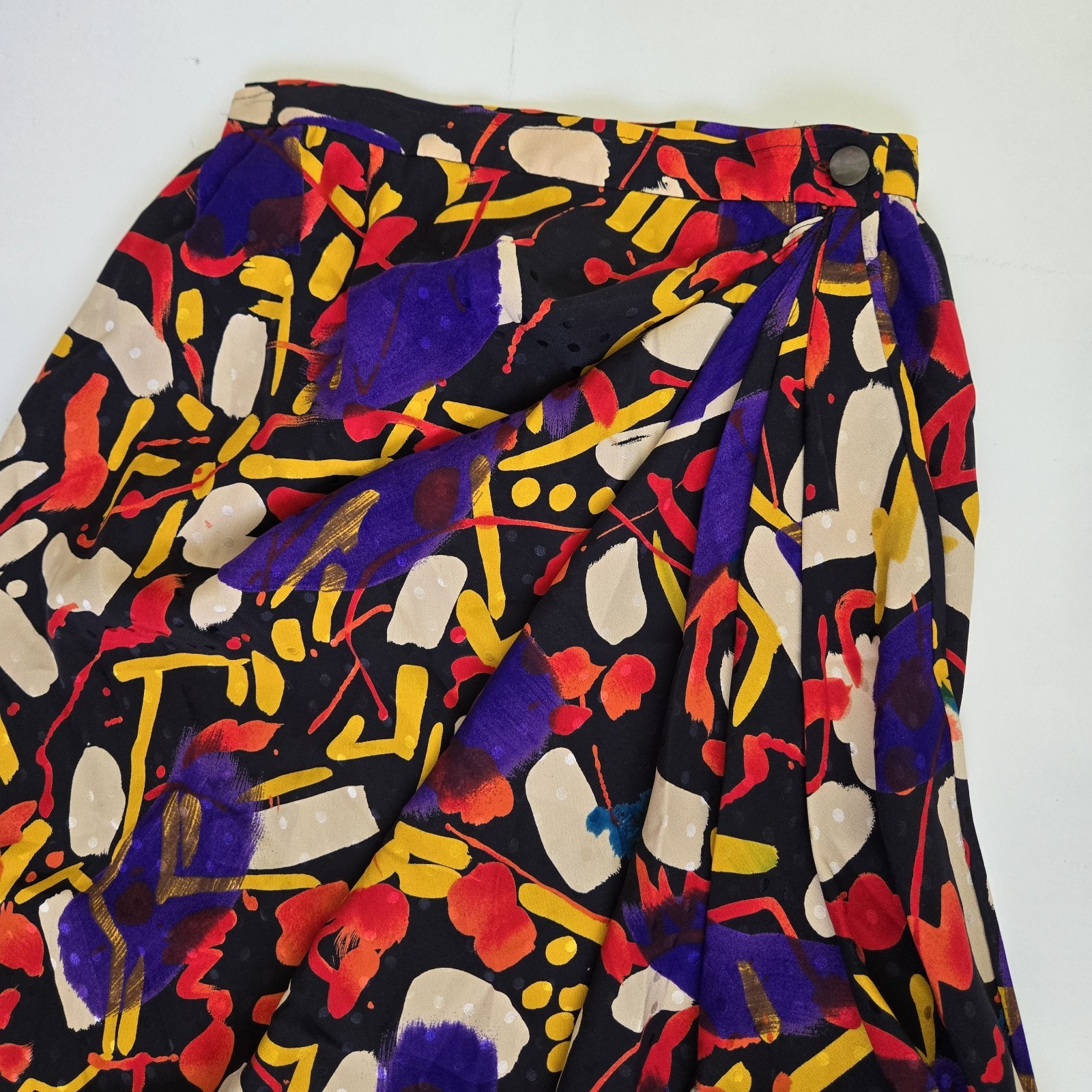 Vtg 1980s Emanuel Ungaro Parallèle Abstract Print Silk Wrap Skirt Sz6 Colorful