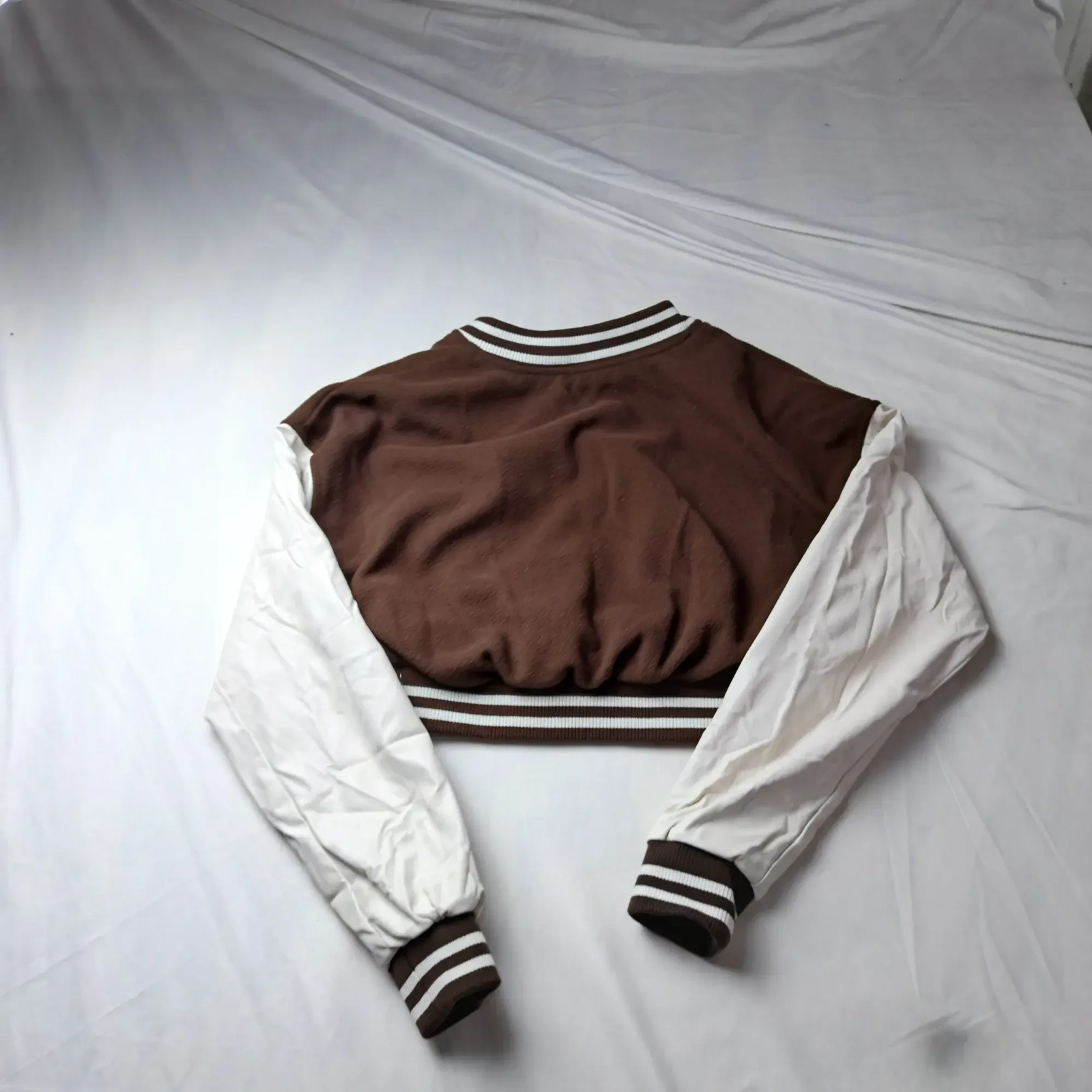 Love Tree Womens Small Brown Letterman Varsity Jacket Wool Blend Faux Leather
